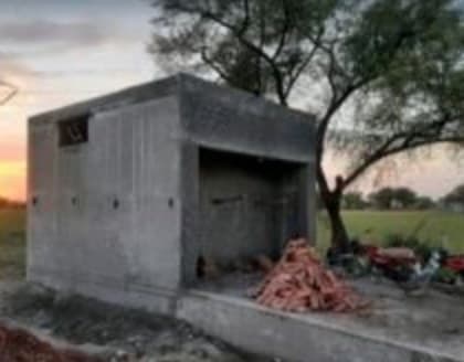 Water Plant 2 with the concrete roof slab poured, photographed at sunset